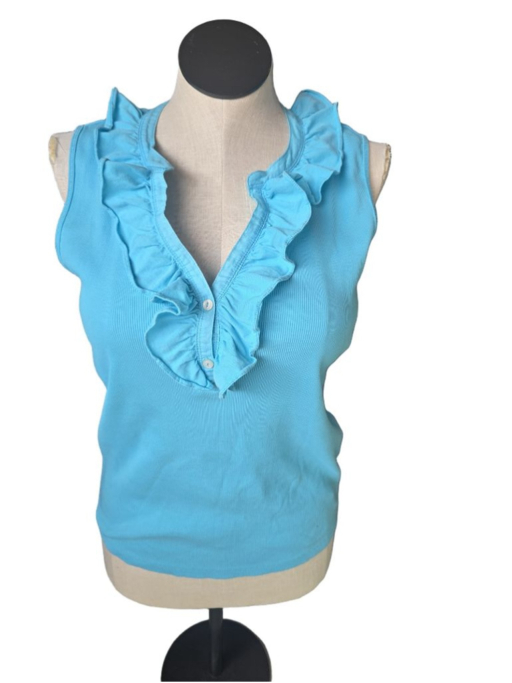 Women's Lauren Ralph Lauren Blue Ruffled Ribbed Tank Top XL